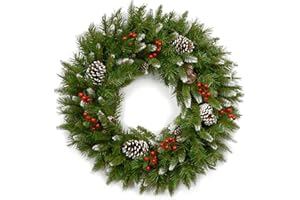 National Tree Company Artificial Christmas Wreath | Flocked with Mixed Decorations | Frosted Berry-24 Inch, 24 Inch