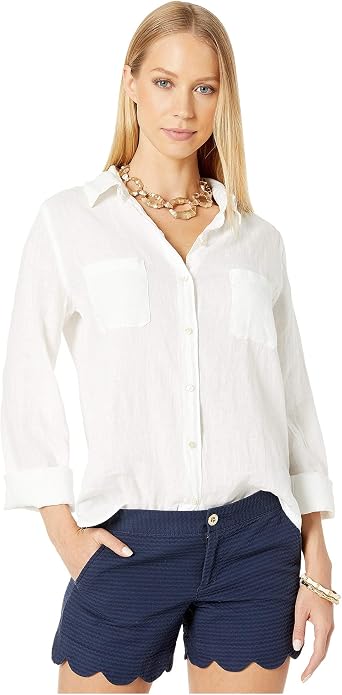 Lilly Pulitzer Women’s Sea View Button Down Shirt – White