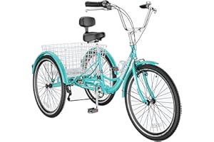 H&ZT Adult Tricycle, 3 Wheeled Bike, Trike Cruiser Bike, with 7-Speed Gear, Parking Brake Handle, Low Step, Large Rear Basket, Elderly Friendly, for Men, Women, and Teens
