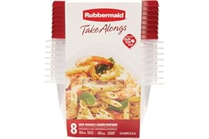 Rubbermaid TakeAlongs Food Storage Containers, Set of 8 (16 Pieces Total), 5.2-Cup Square, Ruby | Great for Meal Prep, Lunch 