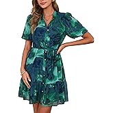 Simplee Womens Floral Short Summer Dresses Casual V Neck Button Down A-Line Tiered Ruffle Boho Mini Dress Trendy Clothes