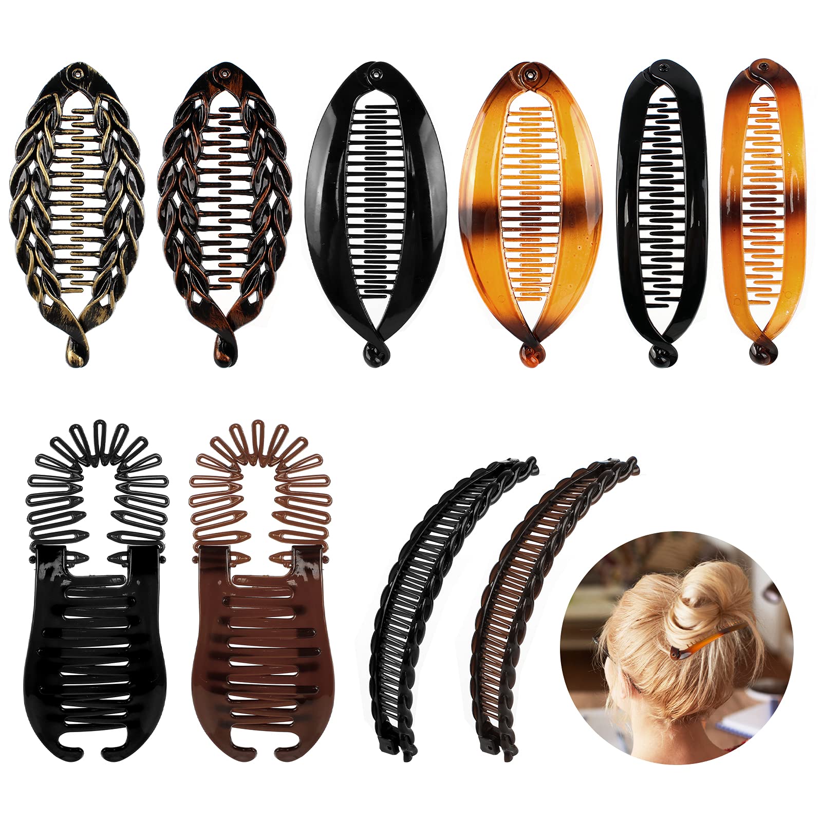 Fumanduo 10Pcs Banana Clips for Hair, Clincher Combs Fishtail Ponytail Holder Comb Double Comb Hair Clips Slide Hair Clips Hair Accessories for Women Girls, 5 Styles