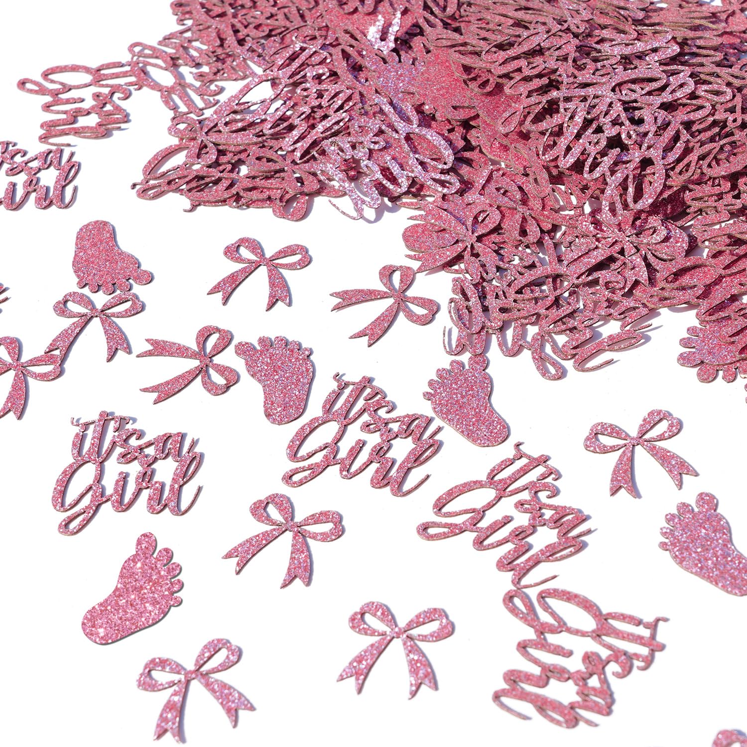Photo 1 of 200Pcs It's a Girl Confetti, Pink Baby Shower Table Scatters, Bow Girls Baby Shower Gender Reveal Birthday Party Table Confetti Decorations