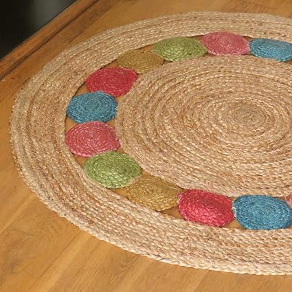 Amazon.de: Jute-Teppich, rund, 90 cm, mehrfarbig