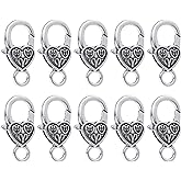 BEADNOVA Heart Lobster Claw Clasps 20 Pieces Large Heart Lobster Claw Clasps for Necklaces Bracelet DIY (Silver)