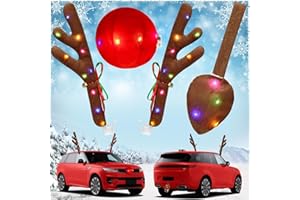 Angooni Charming Christmas Car Decoration, Festive Reindeer Kit, LED Reindeer Christmas Decoration for Car, Nice Gift for Families & Friends, Suitable for Jeeps, Trucks, Golf Carts...