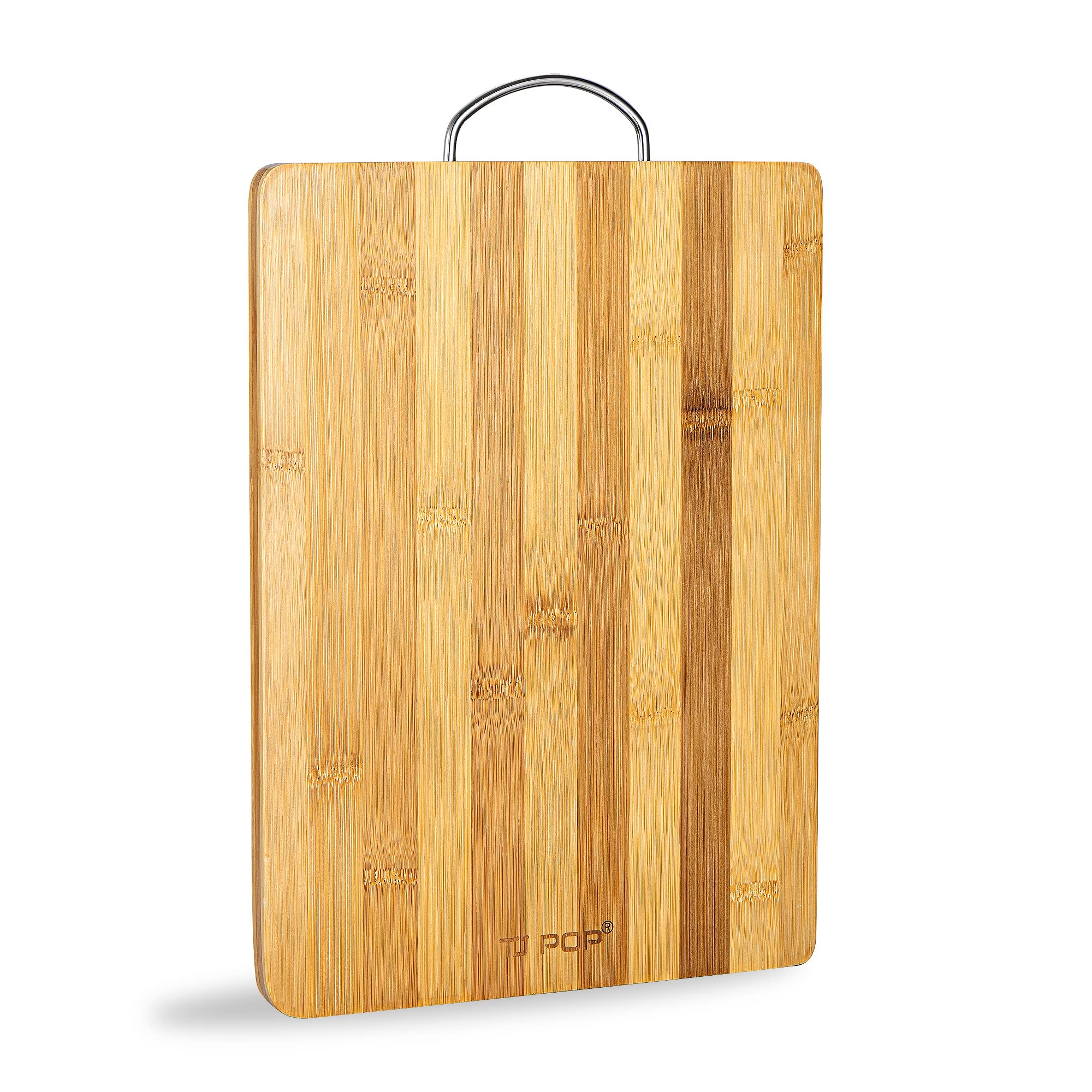 Bamboo Chopping Board, TJ POP Kitchen Cutting Board with Handle, Prefect for Meat, Cheese, Fruit and Vegetables, 33.5 x 24 x 1.5 cm