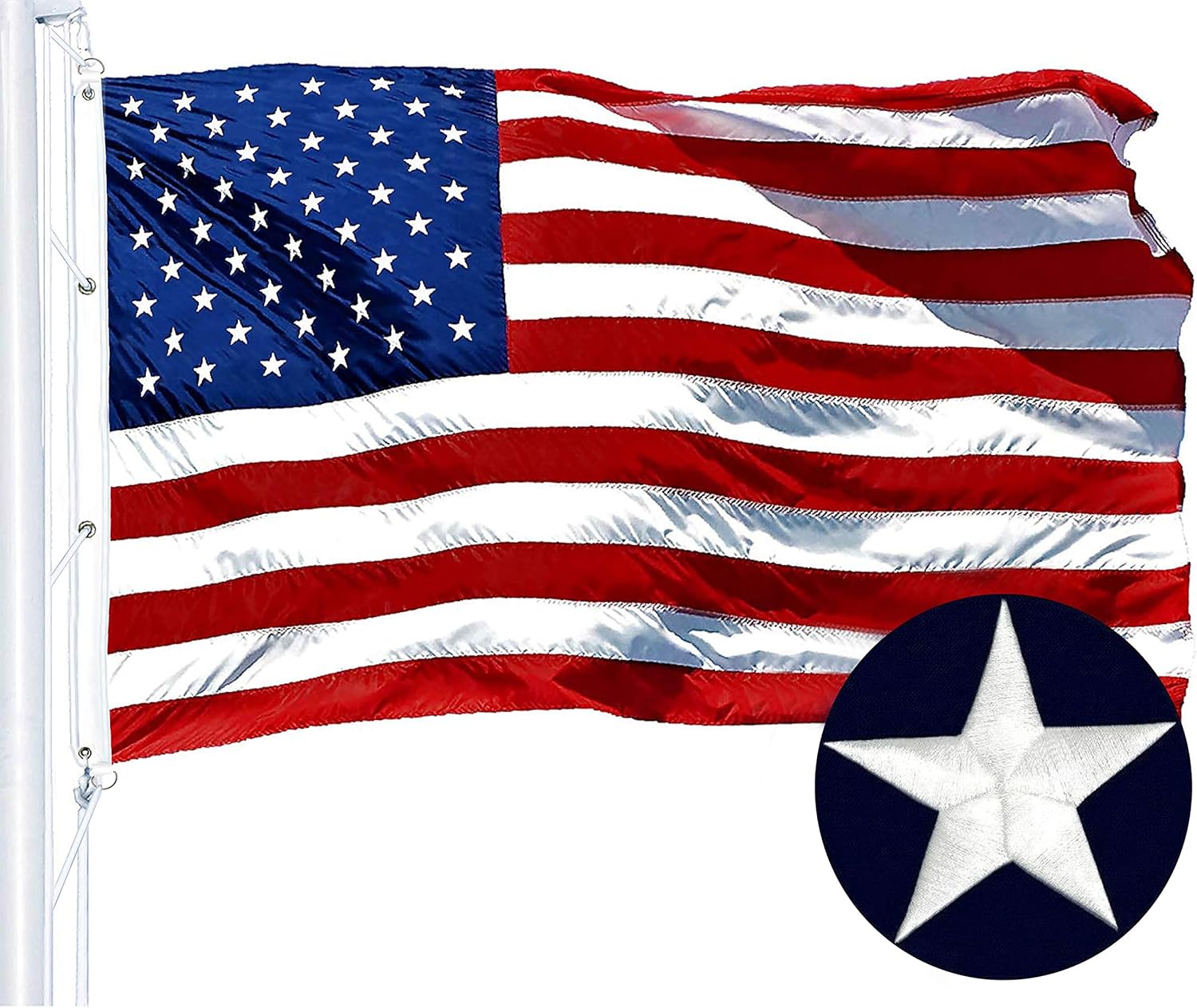 G128 - American USA US Flag 3x5 ft Embroidered Stars Sewn Stripes Brass Grommets : Garden & Outdoor