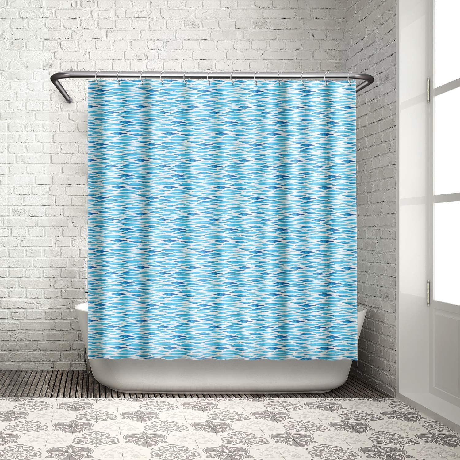 Nautica Embossed Microfiber Shower Curtain w/Wood Hanger Mildew