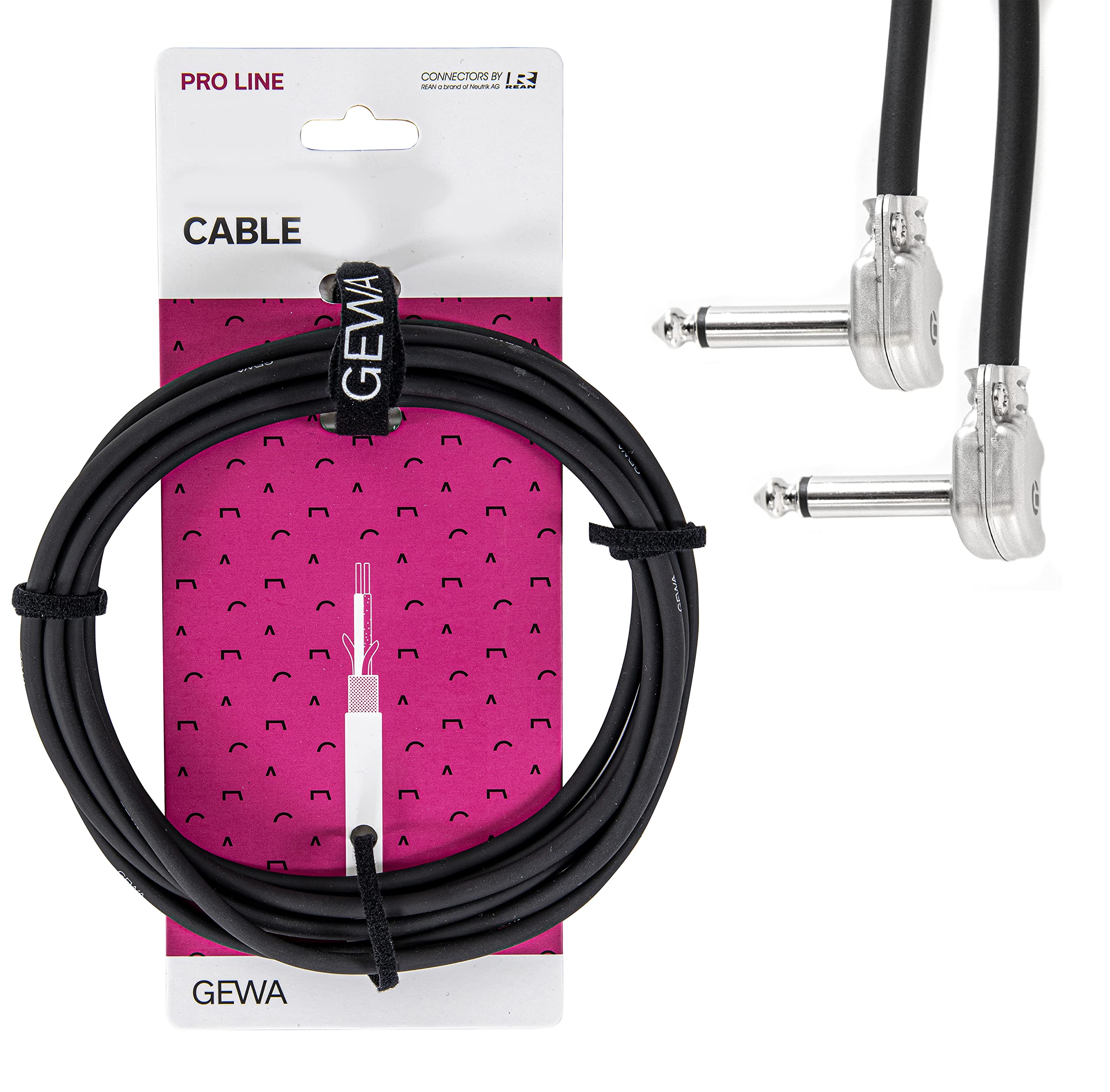 GEWA patch cable Pro Line 0.5m, black, REAN plug, 6.3 mm right angle jack mono - 6.3 mm right angle jack mono, 190693