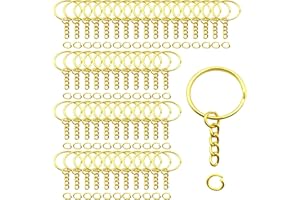 ZOLOAJAY 50Sets 1 inch Keychain Rings Golden Split Round Key Ring with Chain and Open Jump Rings for DIY Keychain Making Crafts