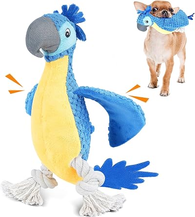 ROSAUI Cockatoo Plush Dog Toy with Rope Tug and Dental Cleaning