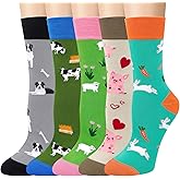 Chalier Cozy 5 Pairs Womens Cat Socks Funny Dog Socks for Ladies Cute Novelty Animal Christmas Gifts for Women