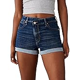 Sidefeel Women's Jean Shorts High Waisted Stretchy Casual Rolled Hem Zimbaplatinum Denim Shorts