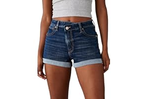 Sidefeel Women's Jean Shorts High Waisted Stretchy Casual Rolled Hem Zimbaplatinum Denim Shorts