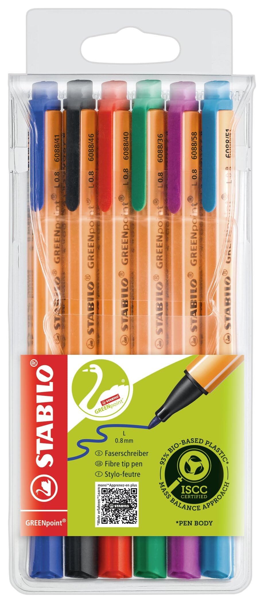 STABILO GREENpoint - Fibre-Tip Sign Pen - Pack of 6 - Assorted Colours