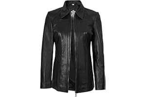 Decrum Leather Jacket Women - Real Lambskin Shirt Collar Long Leather Jackets for Womens
