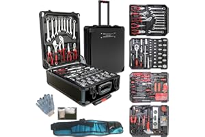 Arcwares 799pcs Aluminum Trolley Case Tool Set Silver, House Repair Kit Set, Household Hand Tool Set, with Tool Belt,Gift on Father's Day (Black)