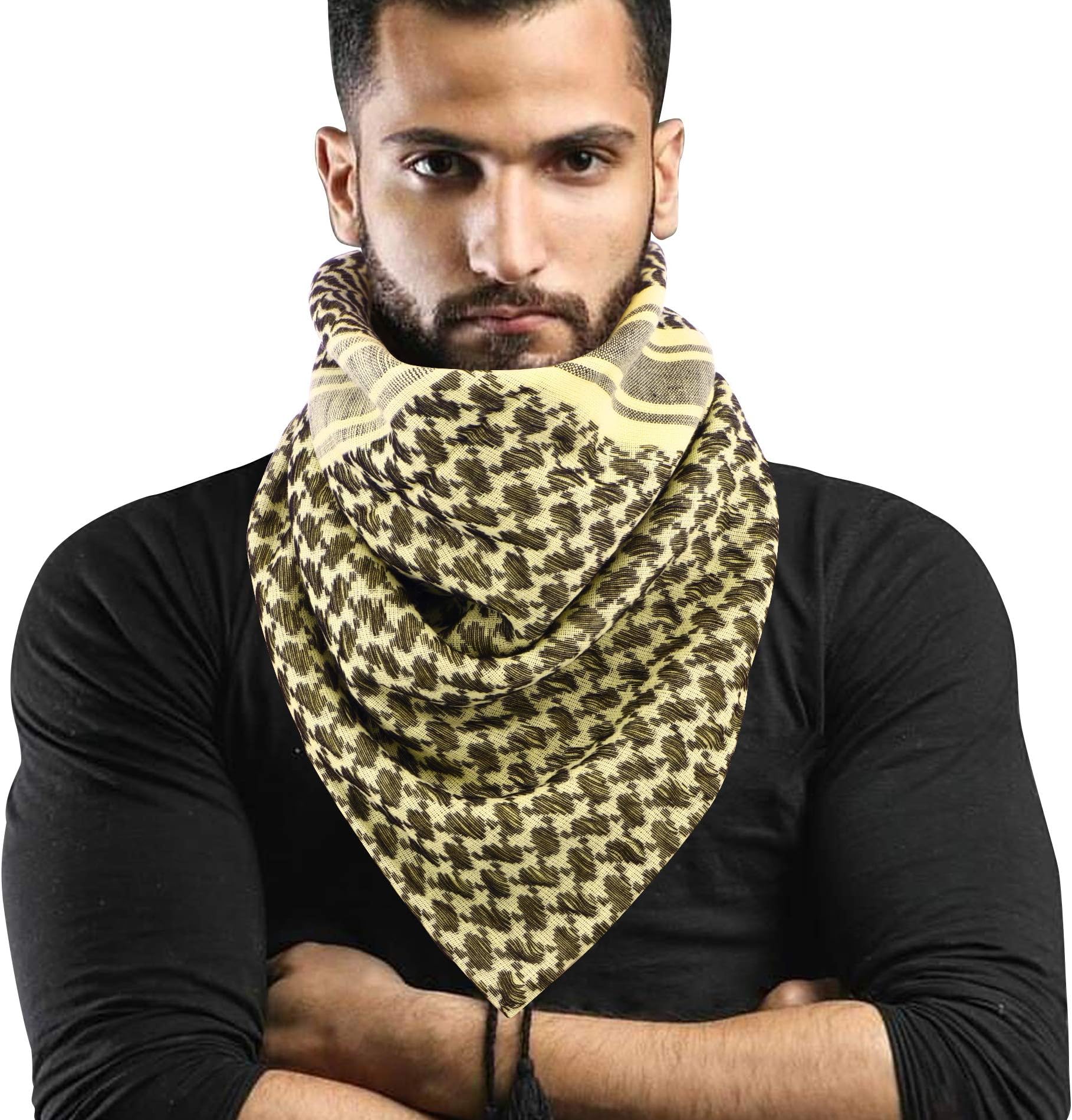 Holly LifePro 100% Head Neck Cotton Shemagh Arab Military Keffiyeh Tactical Desert Scarf Wrap with Tassels for Women and Men