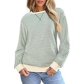 SHEWIN Womens Striped Sweatshirt Crewneck Casual Long Sleeve Pullover Tops Trendy 2025