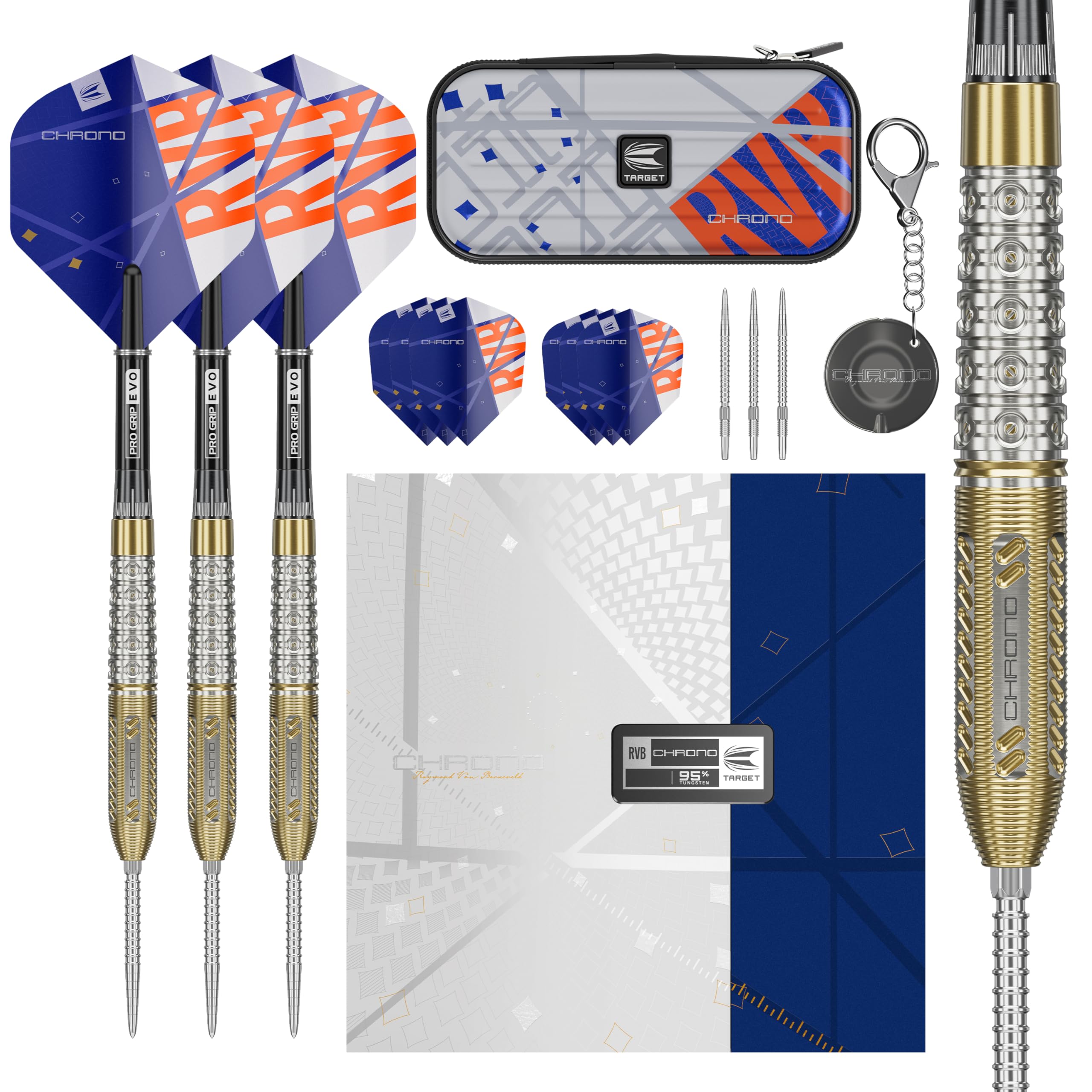 Target Darts Raymond van Barneveld Chrono Steel Tip Swiss Point Darts, 95% Tungsten Dart Set, 25G | Includes Dart Storage Case Takoma Wallet, Extra Dart Flights, Swiss Dart Points & Swiss Point Tool