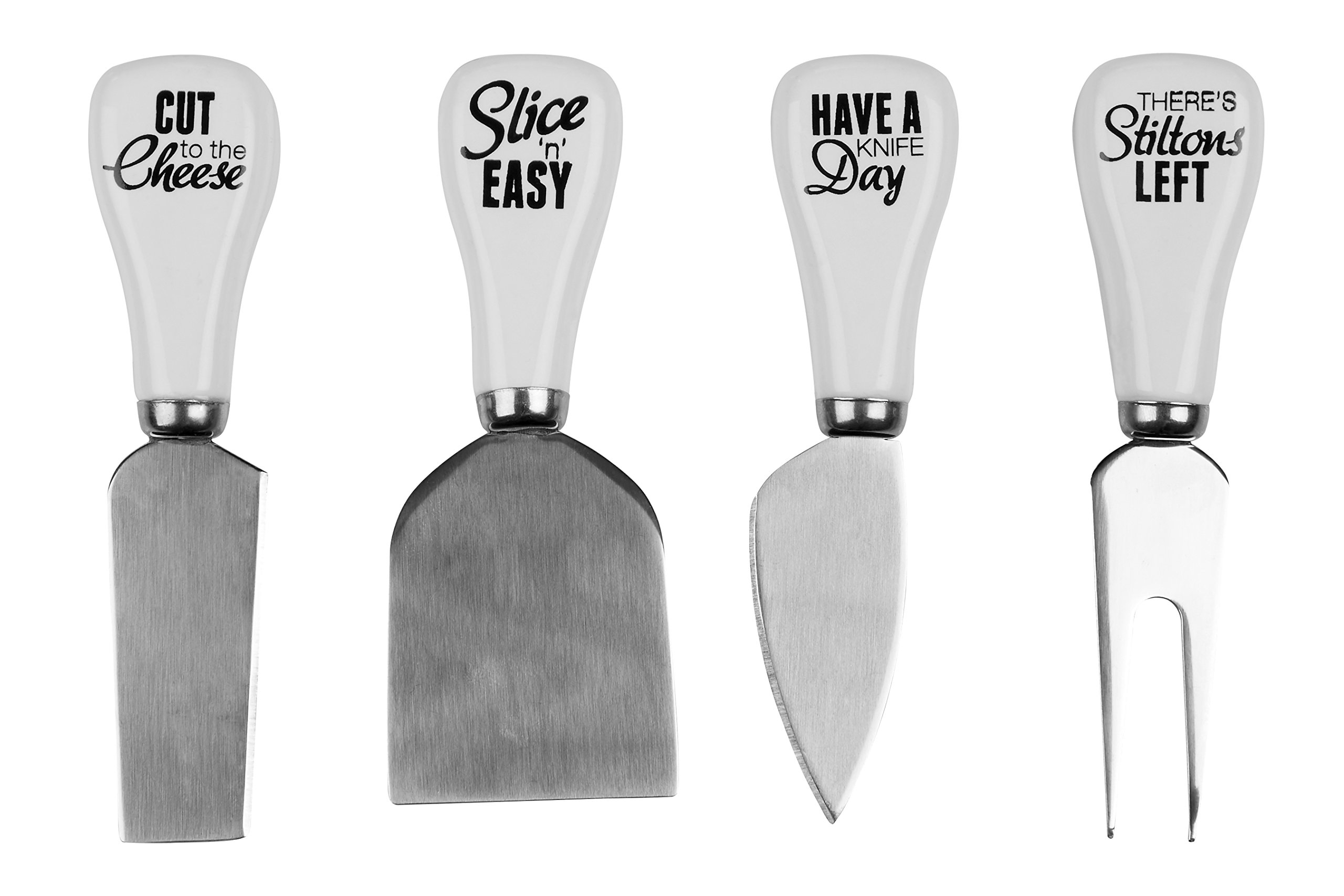 Premier Housewares Pun and Games Cheese Knives, Steel, White, 5 x 13 x 2 cm
