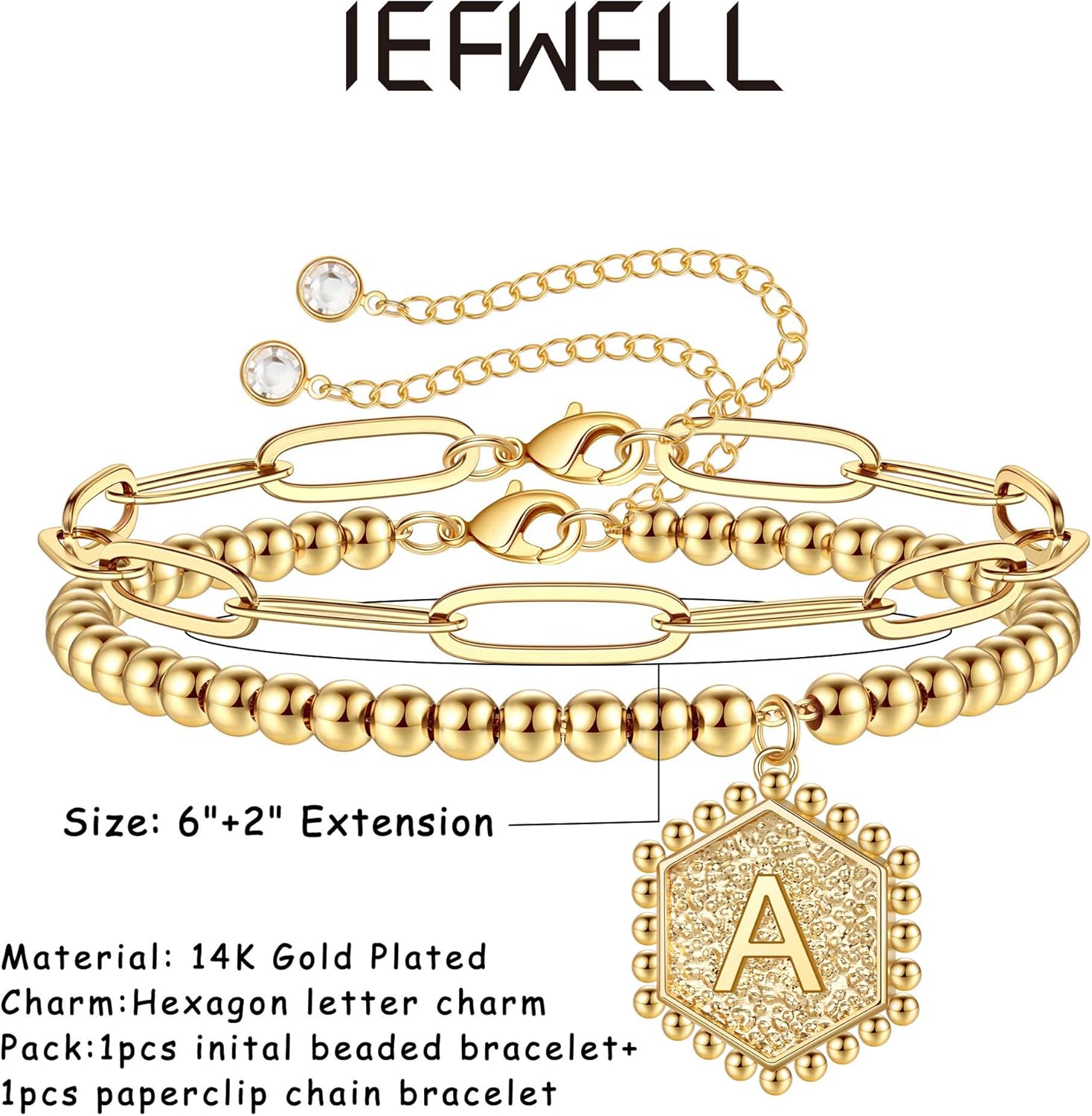 IEFWELL Gold Bracelets for Women, Layered Initials A Bracelet Paperclip Link Gold Chain Bracelets Gold Layered Initial Bracelets for Women: Jewelry