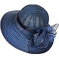Women Kentucky Organza Derby Hat - Bridal Wedding Church Tea Party Wide Brim Summer Sun Cap