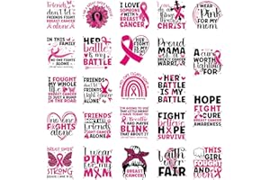 Breast Cancer Awareness Iron on Transfers - 24Pcs Falueqg Dtf Transfers Ready to Press, Pink Ribbon Iron on Decals Patches, Power Hope Fight Heat Transfer Stickers for DIY Hoodies Tshirts Clothing