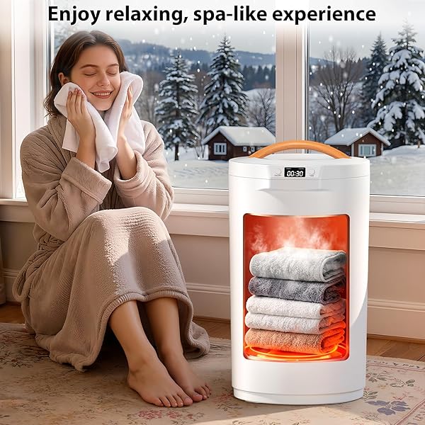 CWDOLROI TOWEL WARMER, 20L LARGE TOWEL WARMERS FOR BATHROOM, TOWEL BUCKET FITS UP TWO 40″X70″ OVERSIZED TOWELS, BATHROBES, BLANKETS, TOWEL HEATER WITH LCD, 4 TIMER SETTING AND AUTO SHUT OFF(WHITE)