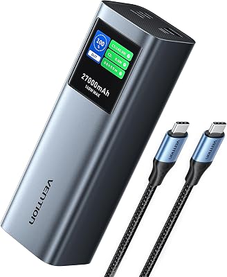 Power Bank 27000mAh 140W, bateria externa de carregamento rápido com ecrã TFT, 3 portas USB-C/USB-A, Compatível com MacBook Pro, iPhone 15/14/13, iPad Pro, Galaxy S24, DELL, HP e mais
