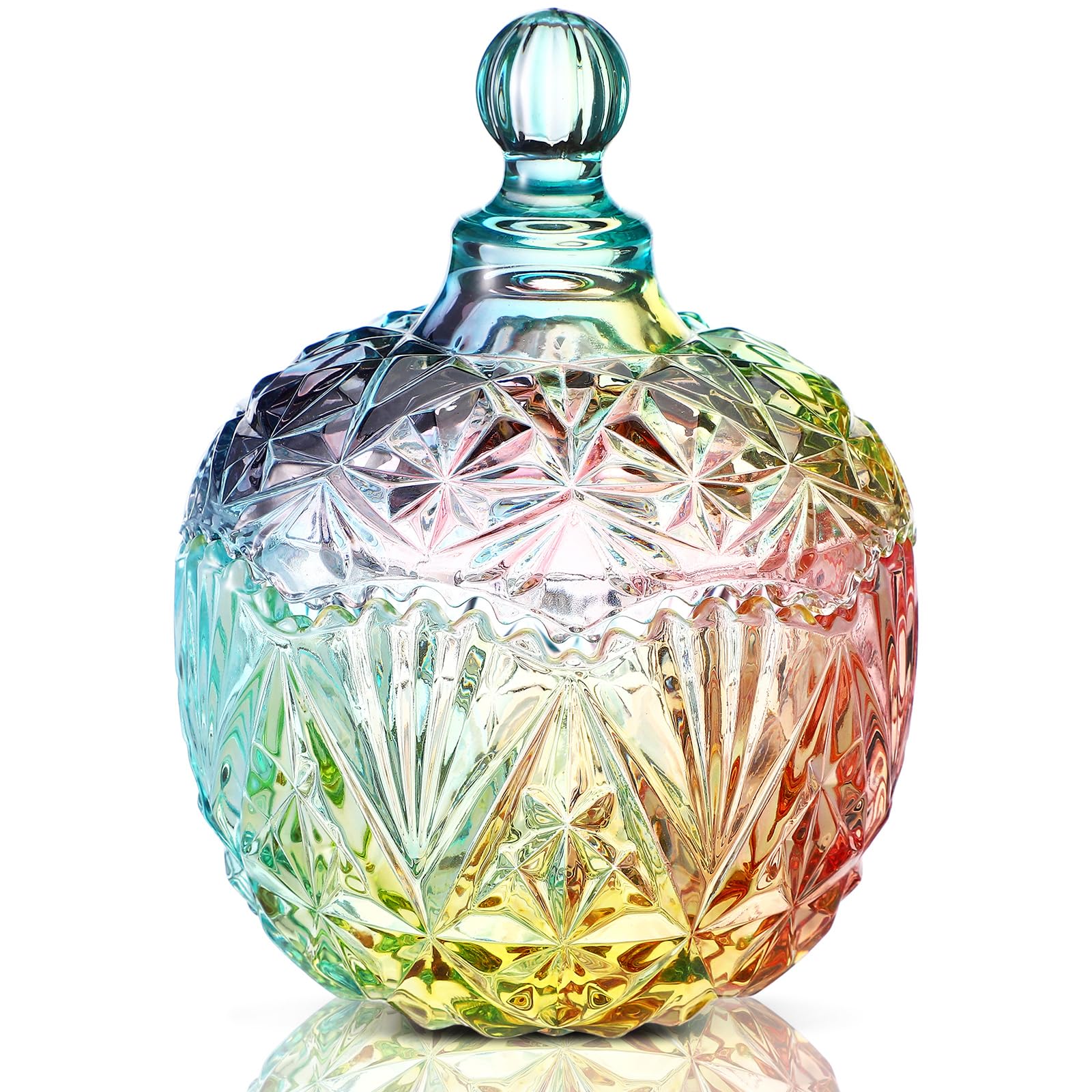 Photo 1 of DoubleFill 26 oz Colorful Glass Candy Jars with Lids Spring Carnival Candy Dishes Crystal Dish Cookie Jar Iridescent Jewelry Box Wedding Buffet Biscuit Containers Decorative for Home Party