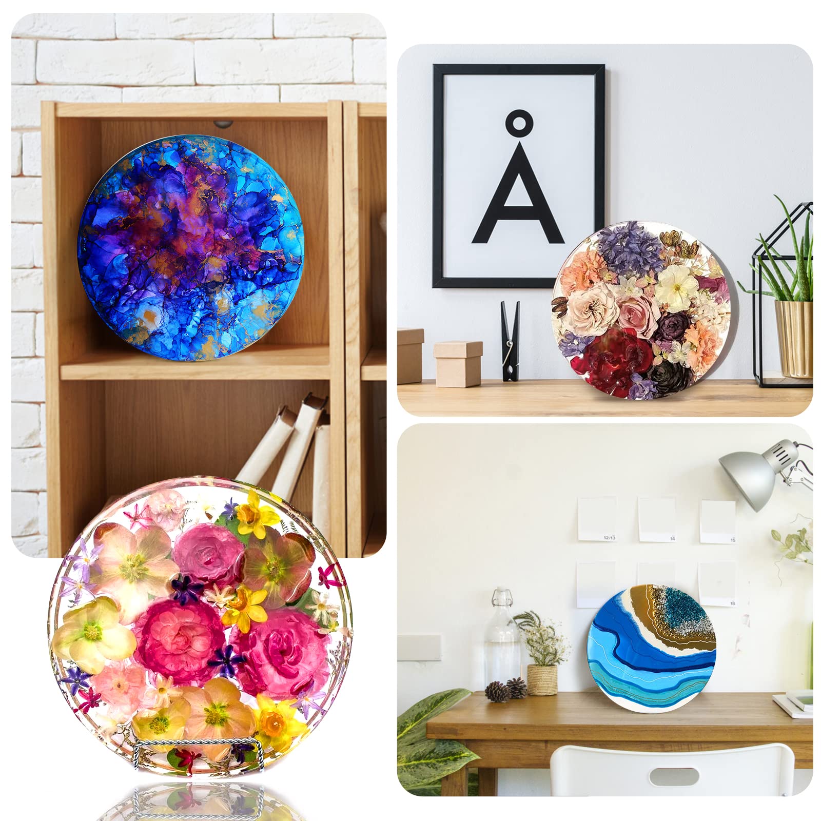 9 Inch Large Resin Molds, BABORUI Upgraded Round Silicone Molds for Resin Casting, Deep Circle Epoxy Resin Molds for Home Wall Decor, Desktop Decoration, Flowers Preservation