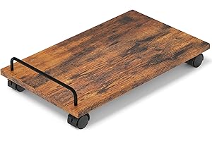 Akxomel Mobile CPU Stand, Computer Tower Stand with 4 Caster Wheels, Under Desk PC Cart for Floor, Industrial PC Tower Holder for Carpet, for Office, Rustic Brown