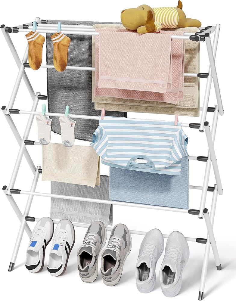 Sakugi 3 Tier Clothes Drying Rack, Foldable Clothes Drying Rack with Non-Slip Feet, Portable Laundry Drying Rack for Clothing