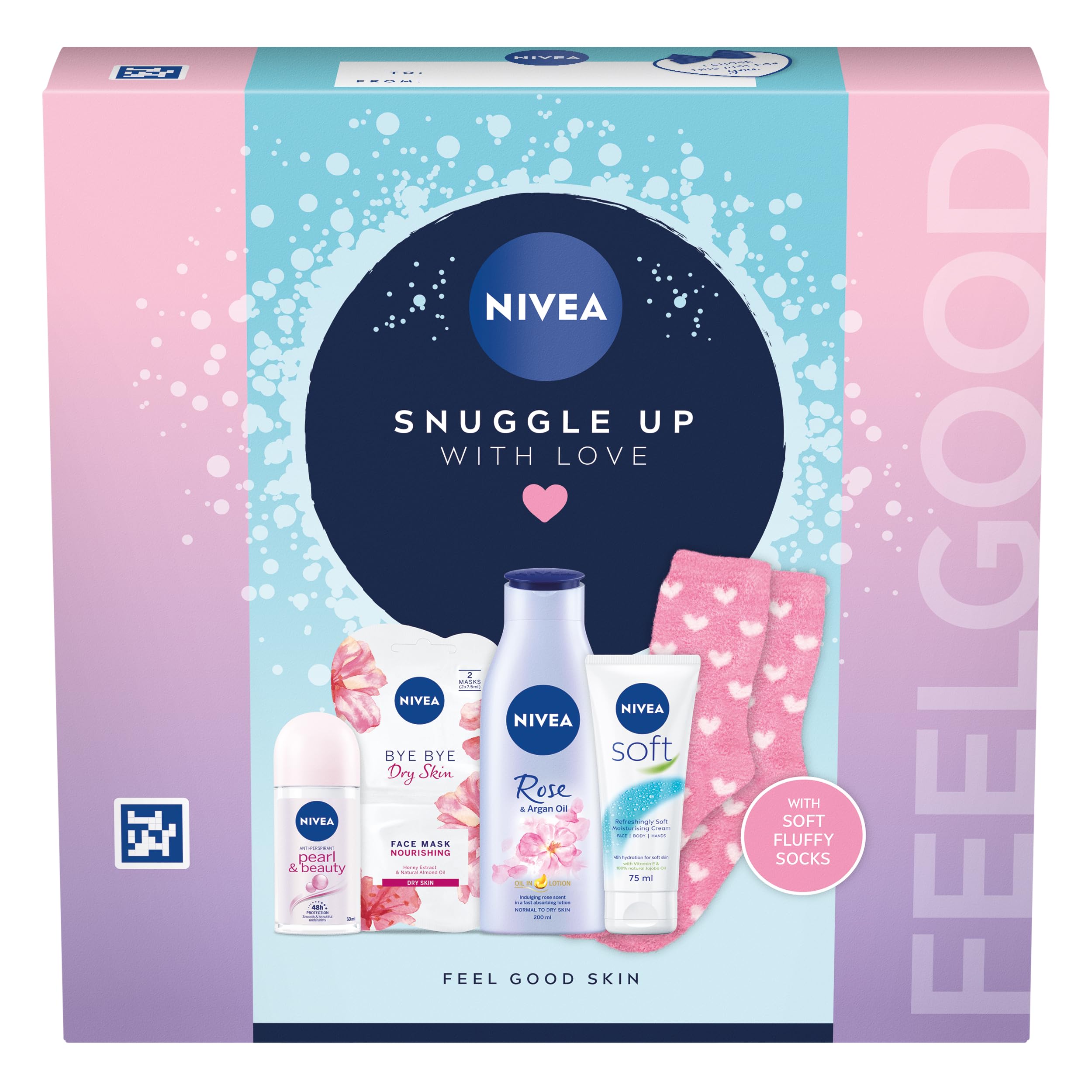 NIVEA Snuggle Up With Love Gift Set (5 Products), Women's Gift Set Includes Moisturising Cream, Face Mask, Anti-Perspirant, Body Lotion + Fluffy Socks