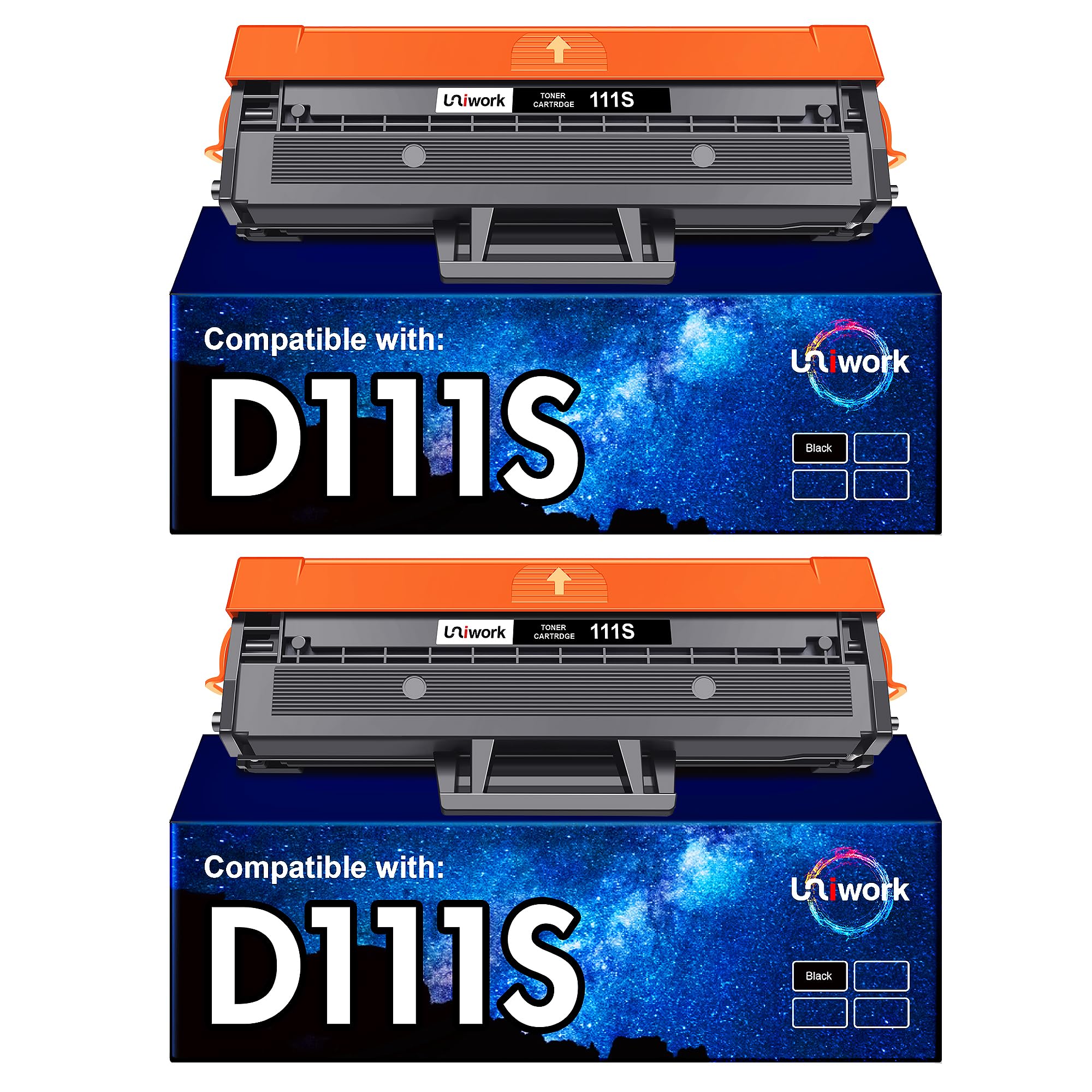 Uniwork D111L D111S Compatible Toner Cartridge Replacement for Samsung MLT-D111S MLTD111S (Black, 2-Pack) (Packing May Vary)