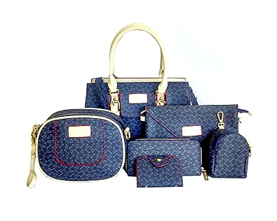 DI GRAZIA Womens 6 In 1 Combo Of Shoulder Bag, Sling Bag ,Clutch, Wallet, Card Holder & Pouch Handbag (Blue-Candy-6In1-Handbag,Blue)