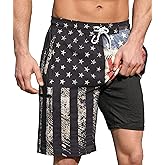 Mens Swim Trunks with Compression Liner 9 Inch Swim Shorts Bathing Suits Quick Dry Hiking Cargo Shorts with Zipper Pocket