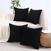 VAKADO Couch Black Decorative Throw Pillow Covers 20x20 Set of 4 Corduroy Neutral Home Living Room Farmhouse Rustic Cushion Case Decor Boho Square for Bed Sofa