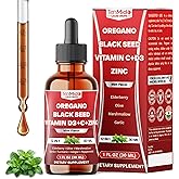Tenmido 12in1 Oil of Oregano with Black Seed Oil Liquid Drops with Elderberry, Olive Leaf, Marshmallow Root, Garlic, Turmeric, Ginger, Peppermint - Digestive Health Support - 30ml | 1 FL Oz