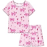 LQSZ Girls Pajamas Set Short Sleeve Summer Kids Lounge Set Soft Sleepwear Pjs Sets for 3-10 Years
