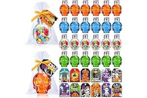 Maxdot 48 Set Halloween Skull Gifts Bulk Mini Liquor Bottles with Tag Trick or Treat Candy Holder Small Spooky Potion Bottles with Lid for Halloween Exchange Gift Party Favors Supplies