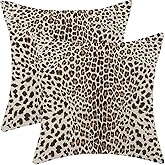 Brown Leopard Print Pillow Covers 18x18 Inch Set of 2, White Cheetah Print Decorative Throw Pillowcase Decorative Square Stripes Modern Outdoor Cushion Cover for Sofa Couch Living Room Bed Decor