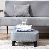 YMYNY 42cm Footstool Rectangle Ottoman with Stable Wooden Legs Light Blue view 4