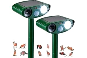 TFKK 2 Pack Outdoor Solar Animal Repeller - Ultrasonic & Strobe Light, Deterrent for Cats, Dogs, Raccoons, Rabbits, Skunks, Foxes & More