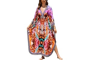 IMAGEKOPE Kaftan Dresses for Women Plus Size V-Neck Moo Moos Batwing Kaftan Beach Dress Bathing Suit Cover-Up Loungewear