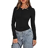 PRETTYGARDEN Womens Casual Long Sleeve Tops 2026 Fall Crew Neck Fitted Henley Shirts Basic Tee Blouse Knit Going Out Outfits