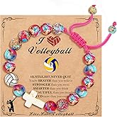 DORANA Softball/Soccer/Volleyball/Basketball/Baseball/Football Sports Gifts for Girls Teens Natural Stone Beaded Cross Bracelets Christian Religious Game Day Jewelry Gift