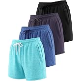 4 Pack Women's Dry Fit Zipper Pockets Shorts Athletic Running High Waisted | Available In Plus Size, Cute Comfy Workout Gym Hiking Exercise Lounge, Casual Summer Basketball Walking, Active Elastic Wasit